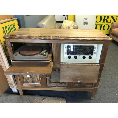 6 - VERY UNUSUAL 1955 CABINET BY PORTEJIO WITH CARVED BONE HANDLES WITH RECORD PLAYER AND RADIO INSIDE -... 