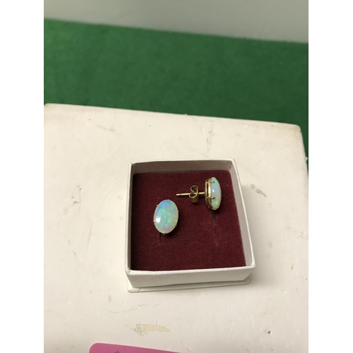 67 - PAIR OF BEAUTIFUL 9CT GOLD EARING SET OPALS - BOX FOR DISPLAY ONLY