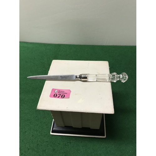 70 - BEAUTIFUL WATERFORD LETTER OPENER WITH CRYSTAL HANDLE - LENGTH