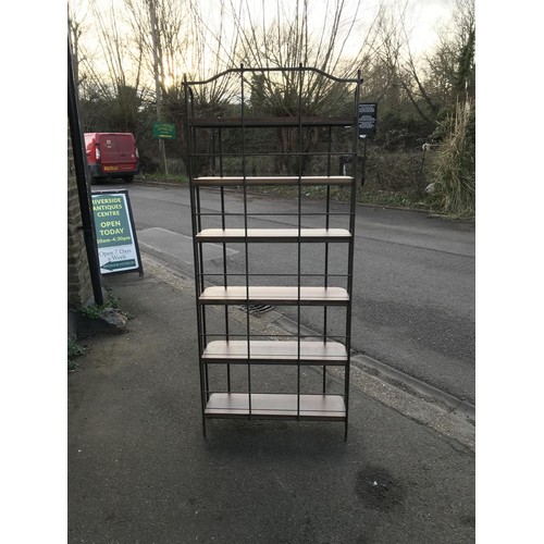 33 - WOOD AND METAL OPEN 6 SHELF UNIT - 180CMS H X 30CMS D X 70CMS W - COLLECTION ONLY OR ARRANGE OWN COU... 