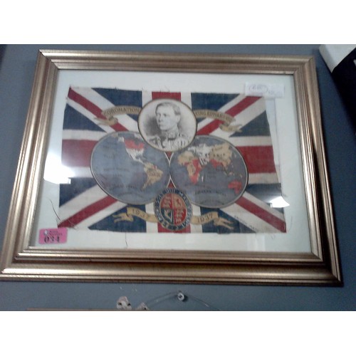 34 - FRAMED & GLAZED 1937 ORIGINAL KING EDWARD V111 CORONATION FLAG - 48CMS X 38CMS