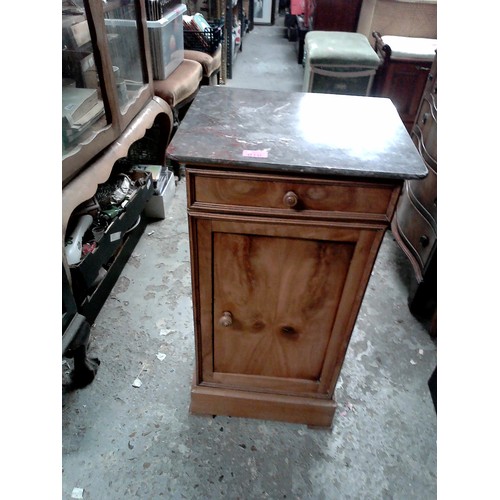 10 - SMALL MARBLE TOPPED EARLY CABINET WITH SHELFS TO INTERIOR - 40CMS W X 77CMS H X 36CMS D - COLLECTION... 