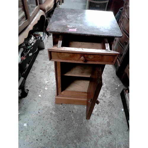 10 - SMALL MARBLE TOPPED EARLY CABINET WITH SHELFS TO INTERIOR - 40CMS W X 77CMS H X 36CMS D - COLLECTION... 