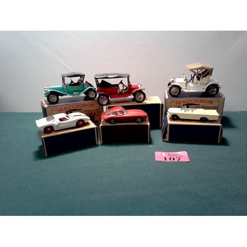 107 - 6 X VINTAGE BOXED MATCHBOX DIECAST VEHICLES