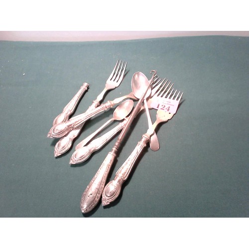 124 - QTY OF SILVER HANDLED FORKS ETC