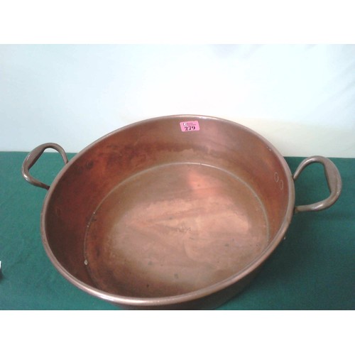 279 - LARGE COPPER PRESERVE PAN & 2 X OTHERS