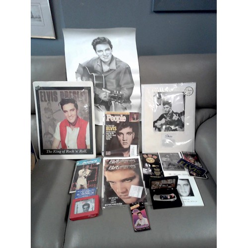 281 - LARGE BOX OF ELVIS MEMORABILIA INC PICTURES, BOOKS CDS ETC