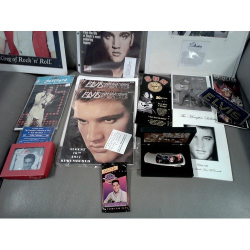 281 - LARGE BOX OF ELVIS MEMORABILIA INC PICTURES, BOOKS CDS ETC