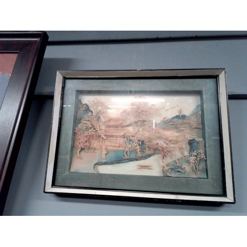 284 - PAIR OF VINTAGE FRAMED & GLAZED ORIENTAL CORK PICTURES - 38CMS X 28CMS