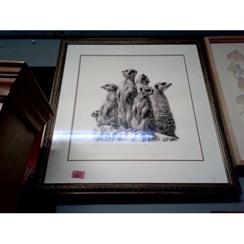 287 - FRAMED & GLAZED LTD ED 81/600 MEERKATS PICTURE - UNITED WE STAND - SIGNED ? - 60CMS X 65CMS - COLLEC... 