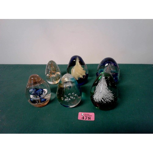 478 - 6 X GLASS PAPERWEIGHTS