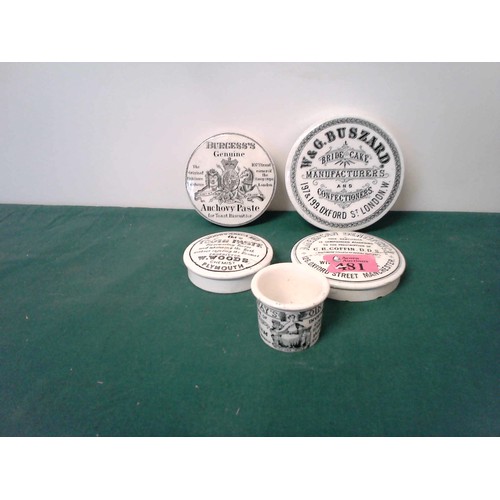 481 - 4 X EARLY PASTE POT LIDS & 1 X EARLY POT