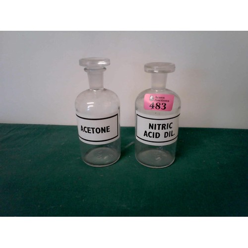 483 - 2 X EARLY CHEMIST BOTTLES - 15CMS H