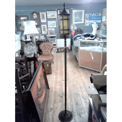 778C - HEAVY VINTAGE CAST IRON STANDARD LAMP IN THE FORM OF A LANTERN - 160CMS H