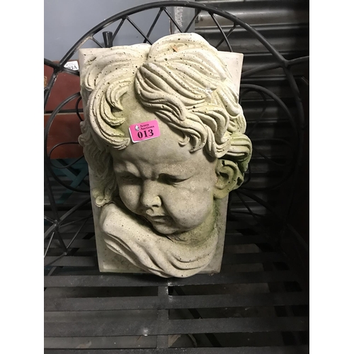 13 - BEAUTIFUL STONE GARDEN PLAQUE - THE FACE IS SO CHARMING - APPROX 30CMS X 50CMS - COLLECTION ONLY OR ... 