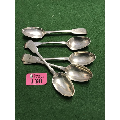 130 - 5 X VINTAGE FIDDLE BACK SILVER TEASPOONS - 105GRMS