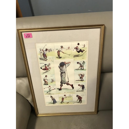 151 - FRAMED & GLAZED COMICAL GOLFING PICTURE -40CMS X 60CMS