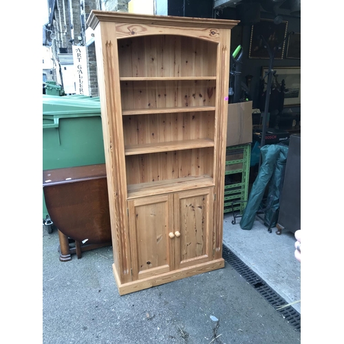 19 - LOVELY PINE BOOKCASE WITH 2 DOORS AT BOTTOM - 90CMS W X 183CMS H X 28CMS D - COLLECTION ONLY OR ARRA... 