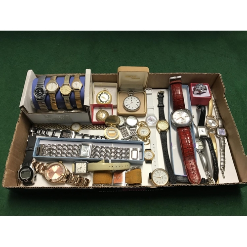 73 - LARGE BOX OF ASSORTED WATCHES & POCKET WATCHES - INC CHESTER POCKET WATCH, SEKONDA, H. SAMUEL TERNER... 