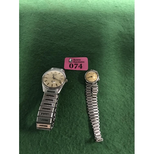 74 - 2 X VINTAGE GENTS WATCHES - WATCHES & CLOCKS ARE NOT TESTED