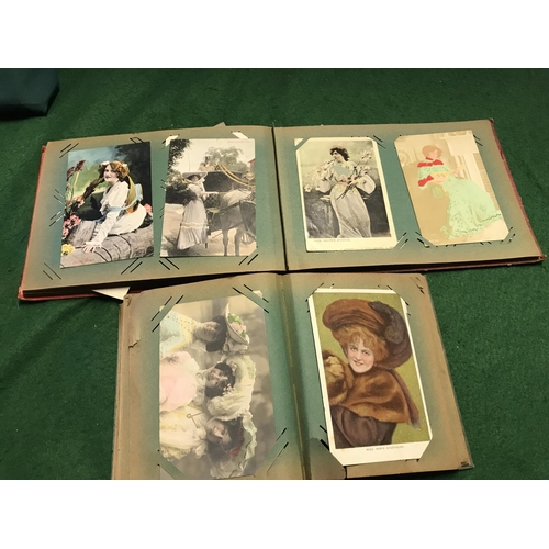 174 - 2 X EARLY POSTCARD ALBUMS MAINLY OF B&W FILM STARS ETC - APPROX 100