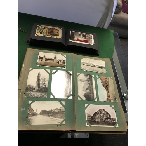 196 - 4 X VINTAGE POSTCARD ALBUMS WITH APPROX 50 + LOVELY POSTCARDS & 30 + EARLY B&W PHOTOS INC SCRAPS