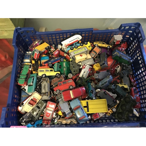 203 - BOX OF MAINLY VINTAGE DIECAST VEHICLES INC MATCHBOX, TRIANGE, LESNEY ETC - APPROX 50