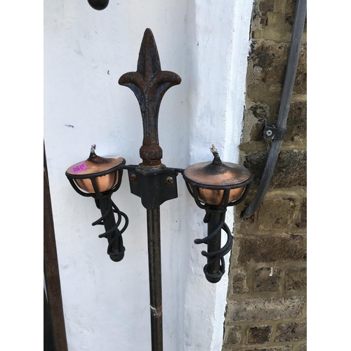 282 - 2 X HEAVY GARDEN IRON & COPPER LANTERNS - 180CMS H & 150CMS H - COLLECTION ONLY OR ARRANGE OWN COURI... 