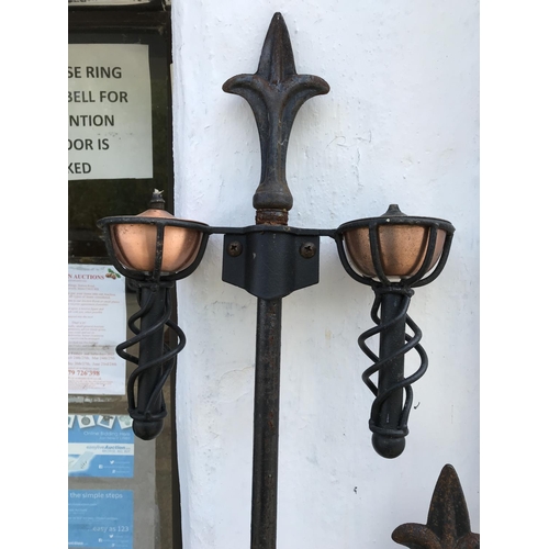 282 - 2 X HEAVY GARDEN IRON & COPPER LANTERNS - 180CMS H & 150CMS H - COLLECTION ONLY OR ARRANGE OWN COURI... 