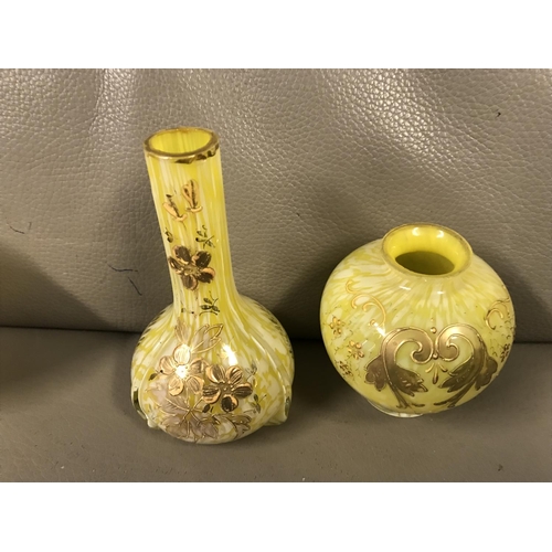 309 - 3 X DECORATIVE YELLOW GLASS VASES WITH OVERLAY & EARLY COLEPORT BOWL