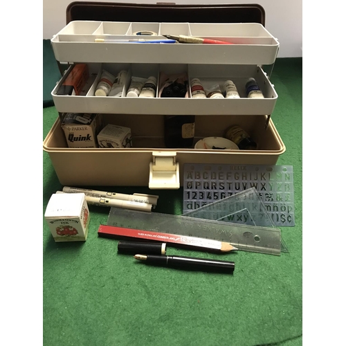 328 - BOX OF CALIGRAPHY ITEMS INC PAINTS, INKS ETC