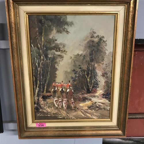 338 - FRAMED OIL ON CANVAS OF A FOX HUNT - SIGNED BY ARTIST - 40CMS X 50CMS