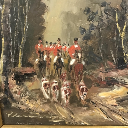 338 - FRAMED OIL ON CANVAS OF A FOX HUNT - SIGNED BY ARTIST - 40CMS X 50CMS