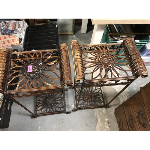 339 - LOVELY PAIR OF METAL TABLES IDEAL FOR PLANTS - INDOOR OR GARDEN - 76CMS H - COLLECTION ONLY OR ARRAN... 