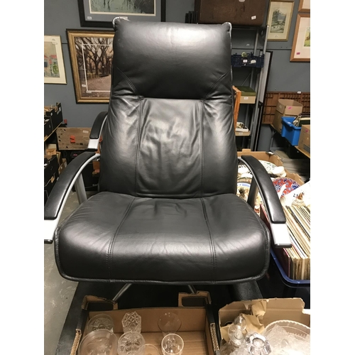 354 - 2 X LOVELY BLACK & METAL ARMCHAIRS WITH MATCHING FOOTSTOOLS - COLLECTION ONLY OR ARRANGE OWN COURIER