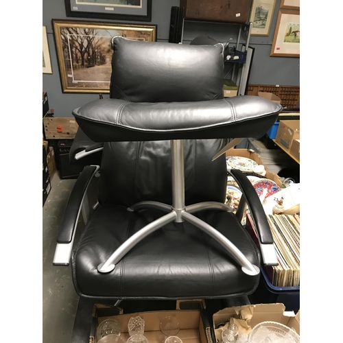 354 - 2 X LOVELY BLACK & METAL ARMCHAIRS WITH MATCHING FOOTSTOOLS - COLLECTION ONLY OR ARRANGE OWN COURIER