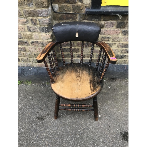 362 - LOVELY EARLY SWIVEL OFFICE CHAIR WITH LEATHER BACK - A/F LEATHER - COLLECTION ONLY OR ARRANGE OWN CO... 