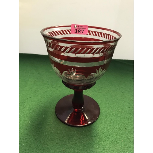 387 - LOVELY RUBY RED GLASS PEDESTAL BOWL - 19CMS H