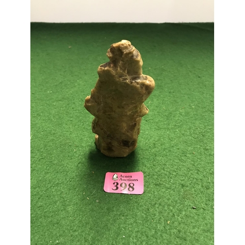 398 - CARVED NATURAL STONE ORIENTAL FIGURE - 13CMS H