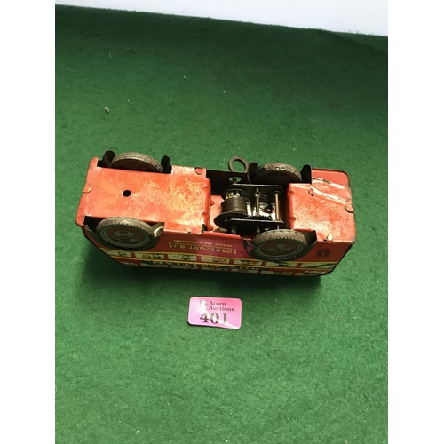 401 - EARLY TIN PLATE TOY BUS IN USED CONDITION