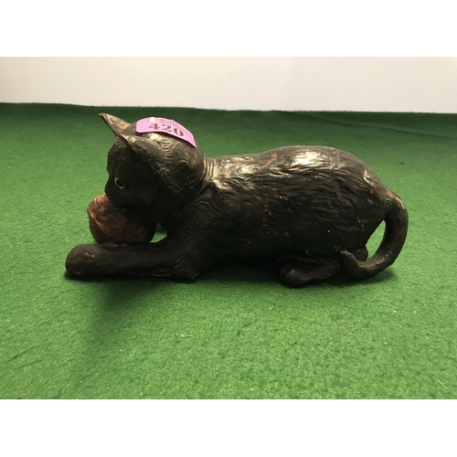 420 - VINTAGE BLACK BRETBY CAT WITH GLASS EYES - MARKED TO BASE