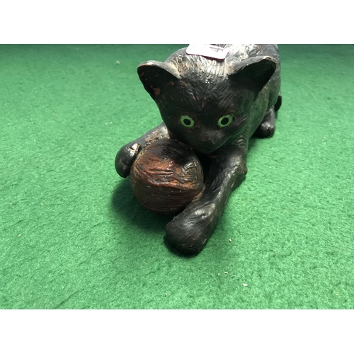 420 - VINTAGE BLACK BRETBY CAT WITH GLASS EYES - MARKED TO BASE