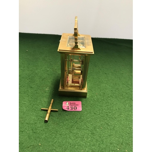 430 - LOVELY SMALL HEAVY JOHN MORLEY CARRIAGE CLOCK WITH 3 GLASS PANELS  - 11 JEWELS - WITH KEY - CLOCKS &... 