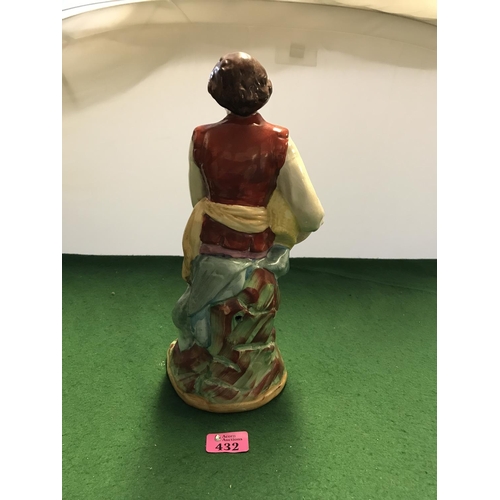 432 - LARGE VINTAGE STAFFORDSHIRE FIGURE OF A BOY WITH FRUIT BASKET - 34CMS