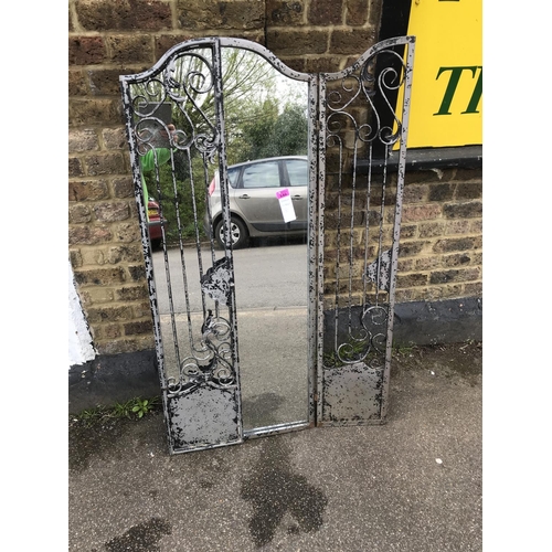 546 - LARGE MIRROR WITH ORNATE METAL SHUTTER  FRONT & LOCK - 124CMS H X 53CMS W