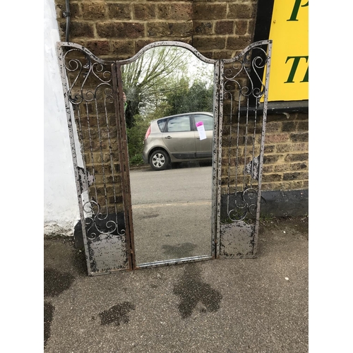 546 - LARGE MIRROR WITH ORNATE METAL SHUTTER  FRONT & LOCK - 124CMS H X 53CMS W