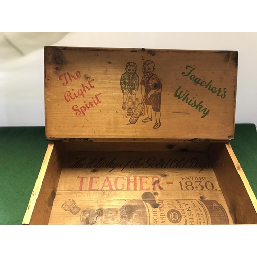 557 - WOODEN BOX WITH ADVERTISING INSIDE - 42CMS X 27CMS X 11CMS