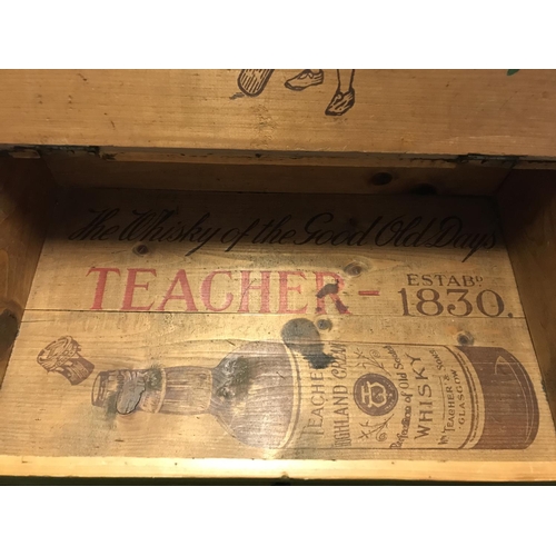 557 - WOODEN BOX WITH ADVERTISING INSIDE - 42CMS X 27CMS X 11CMS