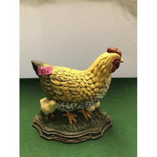 576 - LOVELY METAL CHICKEN DOOR STOP - 23CMS H