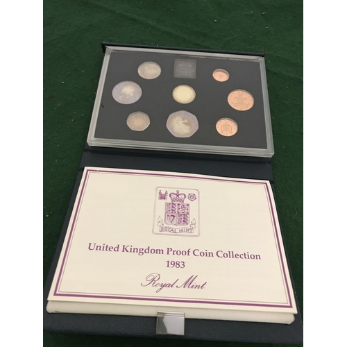 613 - CASED SET OF UNITED KINGDOM PROOF COIN COLLECTION FOR 1983 ISSUED BY THE ROYAL MINT